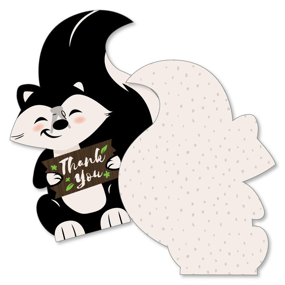 Little Stinker - Shaped Thank You Cards - Woodland Skunk Baby Shower or Birthday Party Thank You Note Cards with Envelopes - Set of 12