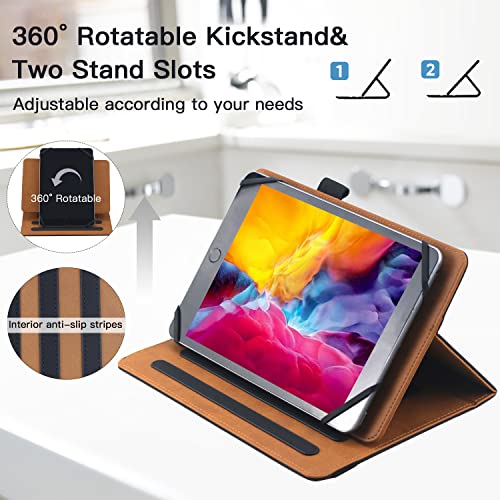 6 7 8 Inch Universal Tablet Case Folio Leather Stand Shell Case with Adjustable Angle Band and Pouch for Documents Cards and Pen Holder (Black) - Image 4