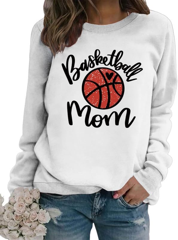 Women's Sweatshirt Basketball Mom Letter Print Long Sleeve Crew Neck Graphic Pullover Mom Life Casual Top Sport Shirt