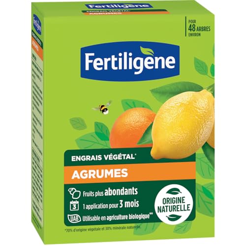 FERTILIGENE FEGAGR12 - Engrais Végétal Agrumes, Plantes Méditerranéennes 1,2 kg - Des fruits plus abondants - Seulement 1 application en 3 mois - Jusqu'à 48 arbres - Produit 100% naturel avec zéolite