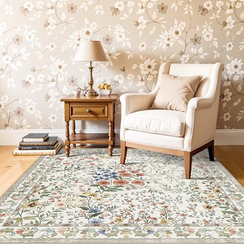 Tapete cuadrado 4x4 ft beige floral antideslizante miniatura 3