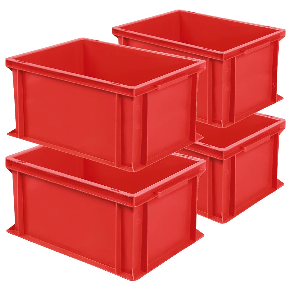 4 contenitori europei con 2 maniglie, 400 x 300 x 220 mm, 21 litri, rosso
