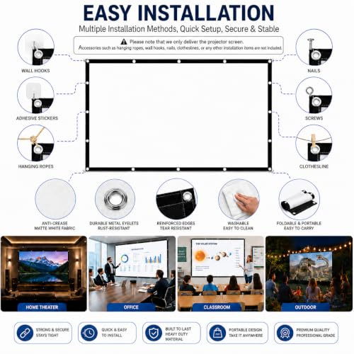 Image of Eyelet Projector Screen 96 Inch (195 cm W x 146 cm H /6.40 FT W x 4.80 FT H) 4:3 Aspect Ratio 1.2 Gain Matte White Full HD 1080P UHD 3D 4K & 8K