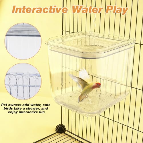 Image of No Mess Automatic Bird Feeder with Hooks Hanging,2 in 1 Bird Bath for Cage,Multifunctional Bird Food Container Bathing Tubs,Parrot Seed Feeders Bird Cage Accessories for Budgies Lovebirds Cockatiels