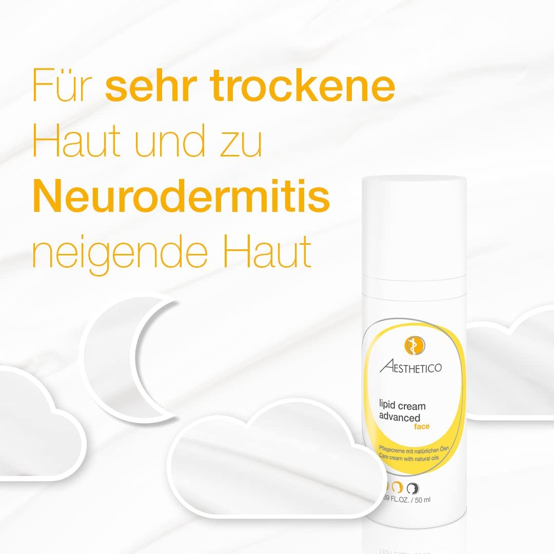 AESTHETICO lipid cream advanced - Feuchtigkeitsmagnet mit wertvollen ?len, Gesichtspflege f?r fortgeschritten trockene Haut auch bei Neurodermitis, mit Nachtkerzensamen?l und Hyaluron (5 x 50 ml)