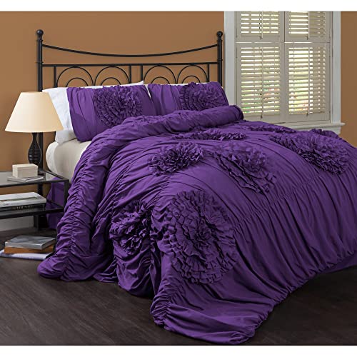 Image of Lush Decor Serena Comforter Set, 3 Piece Set, Full / Queen, Light Gray - Cute Comforter - Queen Bedding Set - Gray Comforter Queen Size - Coquette Decor