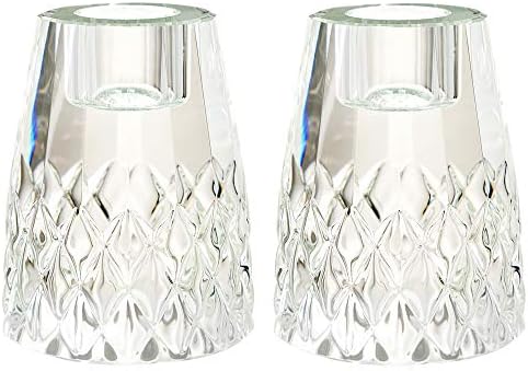 DONOUCLS Crystal Tealight Candle Holder Pack of 2 for Home Party Dinner Suitable for Long Pole or Threaded Candles Hand-Cut 2.5x3.5in