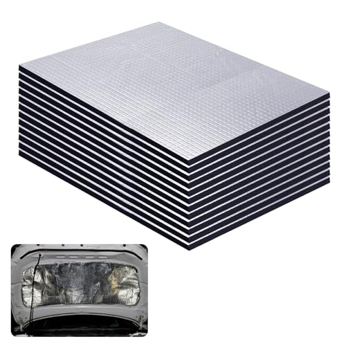 12 Stück Selbstklebende Dämmmatten für Auto 25 x 18 cm Schalldämmung & Wärmedämmung Aluminiumfolie & Schaumstoff Antidröhnmatte Zuschneidbar für Türen Motorhaube Kofferraum Innenraum