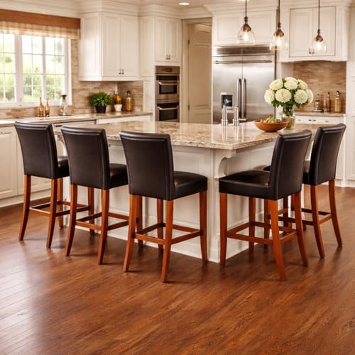 Image of HomePop Counter Stool, 29-Inch, Brown Faux Leather