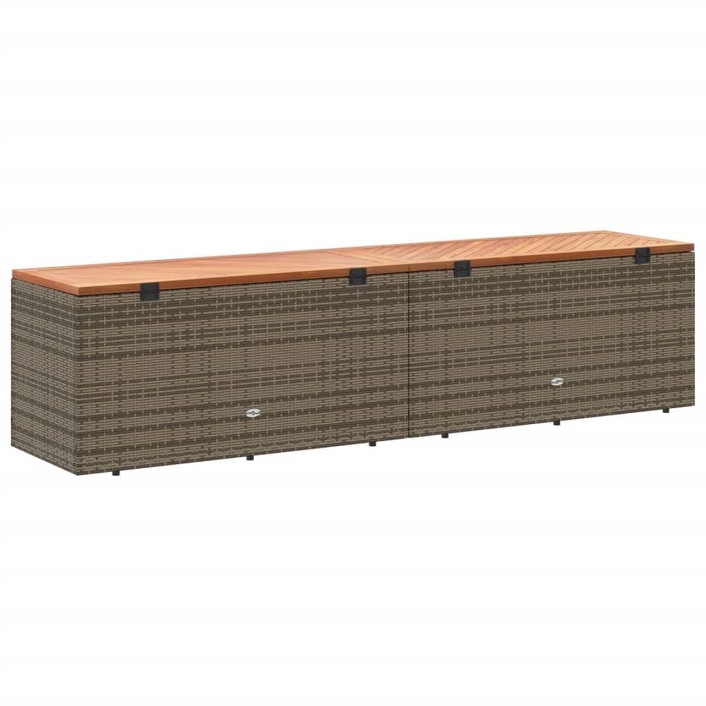 IKAYAA Baúl de Jardín, Arcón Exterior de Acacia Ratán, Caja de Almacenamiento con Bolsa Interior Resistente al Agua, Organizador Herramientas, Gris 220 x 50 x 54 cm