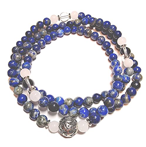 108‑Bead Mala Necklace – Natural Lapis Lazuli with Buddha Head Bead – Handmade 6mm Beaded Meditation Necklace for Women & Men – Traditional Japa Mala Design