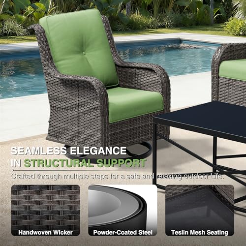 Image of Joyside Swivel Patio Chairs Set of 2, Wicker Patio Furniture with High Back, Deep Seating, Wide Armrest, Thickened Cushions, Outdoor Rattan Furniture for Deck, Porch Use