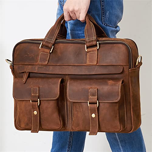 Bolso de viaje para oficina y portátil de 17", bandolera de cuero vintage 6