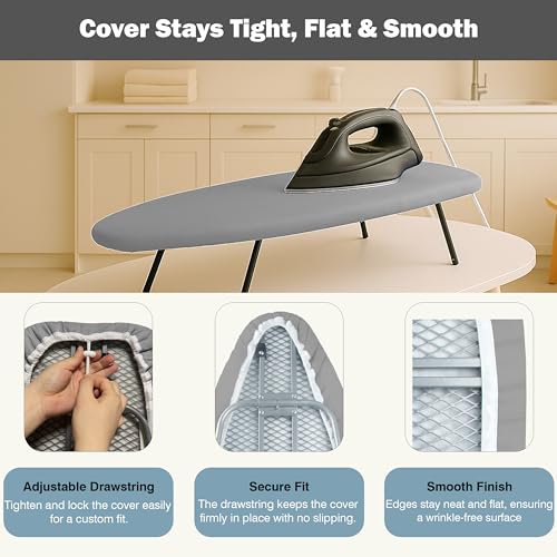 Image of Small Ironing Board Cover and Pad 12.5 inchx30 inch Small Iron Board Cover with Padding,Tabletop Mini Ironing Board Cover and Pad Small Size, Cotton Canvas, Heat Resistant, Drawstring Gray