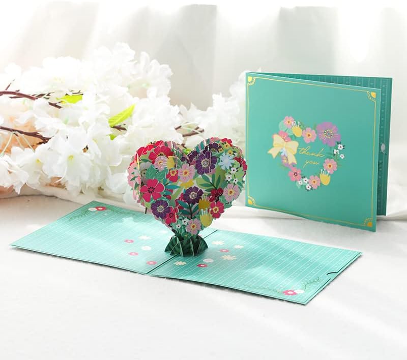 Miniatura 5 de Paquete de 2 tarjetas emergentes de corazón, surtido de tarjetas de cumpleaños de flores en 3D, para el día de la madre, aniversario, día de San