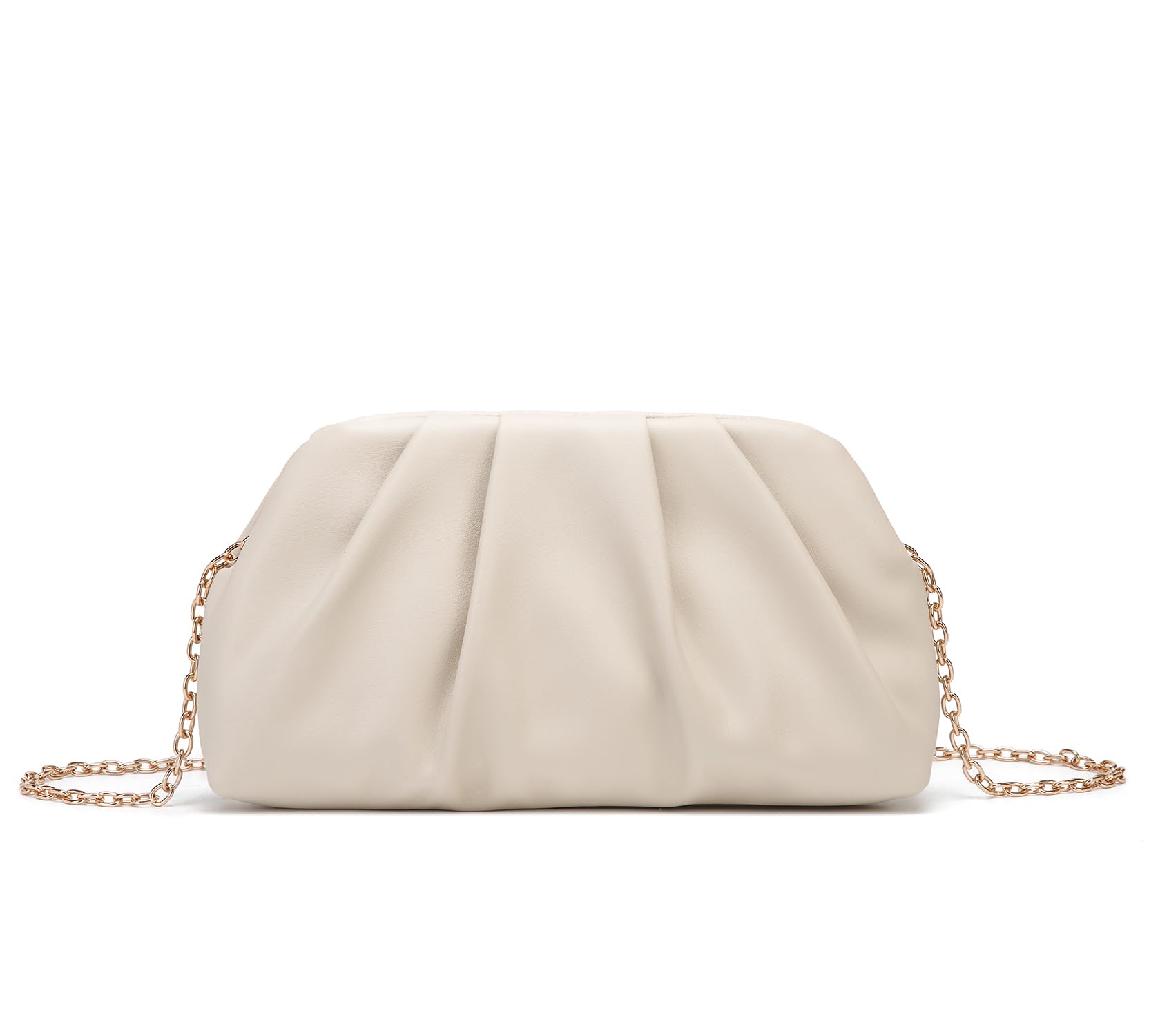 Dreubea Women's Fashion Cloud Shape Evening Bag Charming Fold Leather Clutch Handbag with Chain