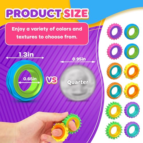 image for KLT Fidget Toys Sensory Rings for Kids: 12 Pack Finger Spinner Rings -