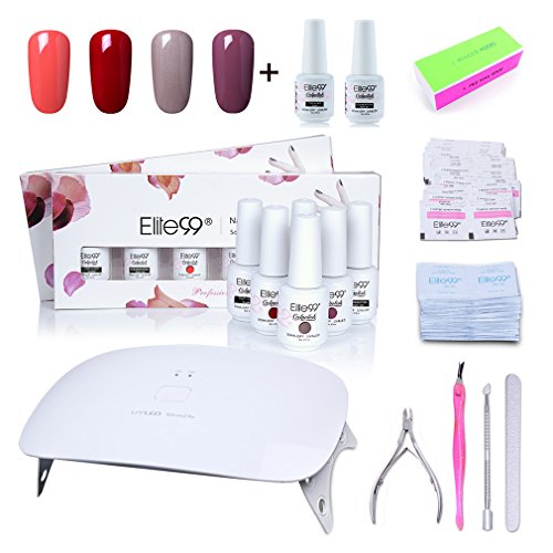 Vernis Semi permanent Elite99 Vernis à Ongles Gel 6pcs avec Lampe UV LED Sèche-ongles 24w Séchoirs à Ongles Top Coat Base Coat, Remover et Cleanser Kit Manicure Pour Ongle - C038