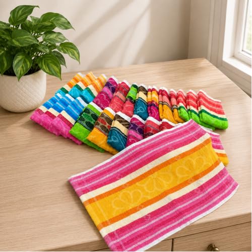 U2 ConneX Turkey Towel Lunch Towel for School & Office, Cotton Hand Towel Set of 3 & 6, 12 Soft Multipurpose Towels for Lunch Box, Tiffin, Wash Basin, Kitchen & Travel (3, Flower Light)