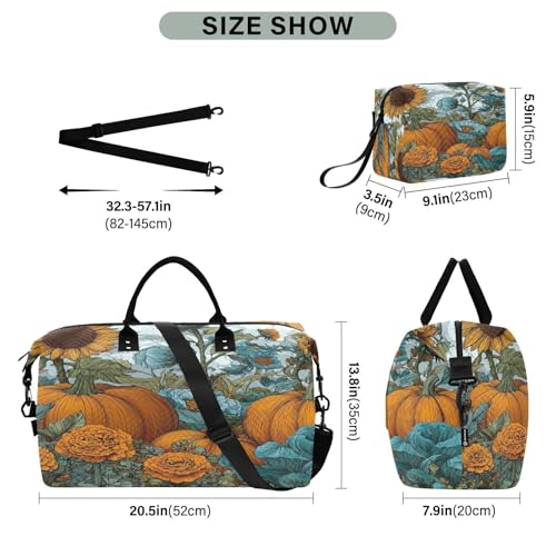 Fall Sunflower Pumpkin Marigolds Travel Duffel Bag for Men Women with Makeup Bag Weekend Overnight Carry On Bags for Travel Yoga Gym3