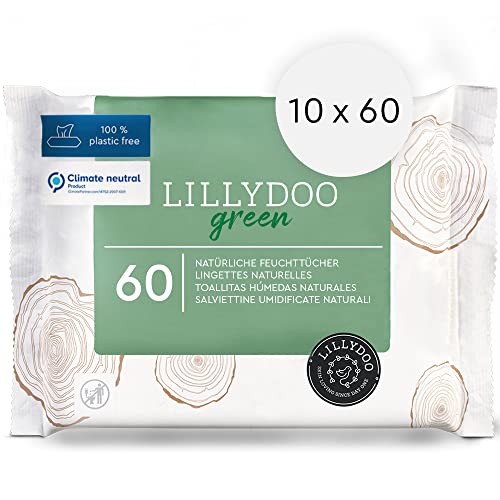 LILLYDOO green Natürliche Feuchttücher, 600 Stück (10 x 60), 100% plastikfreies Tuch, ohne Parfüme Cover