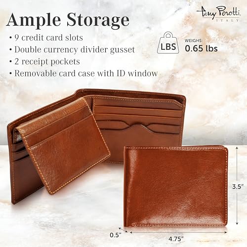 Tony Perotti Men's Italian Leather Slim Bifold Wallet With ID Window Holder, Card Holders, Cash & Receipt Pockets2