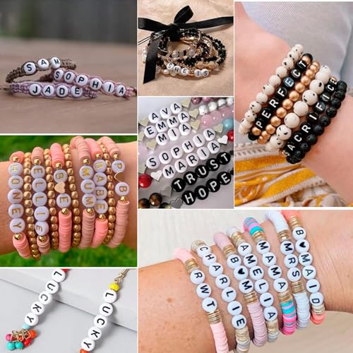 Image of Amaney 1500 Pieces 6 Colors 4x7mm Round Acrylic Alphabet Letter Beads A-Z Mixed and Crystal Line for Jewelry Making
