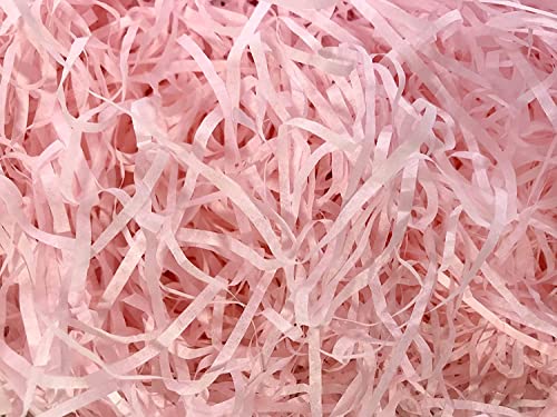 Image of Eco Sarras thin shredded paper crinkle paper grass strips gift tray decoration, gift hamper decorations, gift box fillers, wedding birthday & valentines day gift (200 Grams, Light Pink)