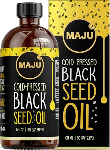 MAJUs Black Seed Oil 16oz: 2X Thymoquinone Cold Pressed Turkish Black Cumin Nigella Sativa Seed Oil (Better Than Organic) Non-GMO 100% Liquid Pure Blackseed Glass Bottle