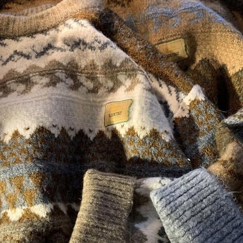 OCUH Grandpa Sweater Striped Sweater Women Ribbed Knit Jumper Top Knit Sweater Vintage Pullover Sweater4