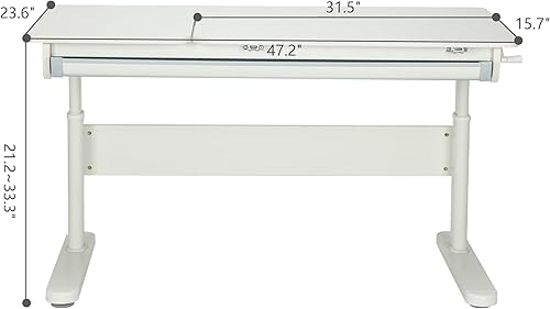 Miniatura 27 de FCD Escritorio ergonómico de madera de altura ajustable para niños con silla, mesa de dibujo, estación de computadora, estantería integrada