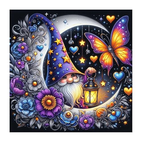Dawnsphere Gnome Diamond Art Kits for Adults Moon Gnome Diamond Painting Kits for Adults 5D DIY Full Round Drill Gem Art Craft for Relaxation Home Wall Decor 14x14 in