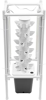 6 Schichten Garten Vertikale Hydroponik Pflanzer Keimung Kit Anbausatz Anbausatz, Hydroponische 30 Löcher Wasserkultivierung Pillar Gemüsemaschine - mit Lampen und Regalen - Grauer Wassertank