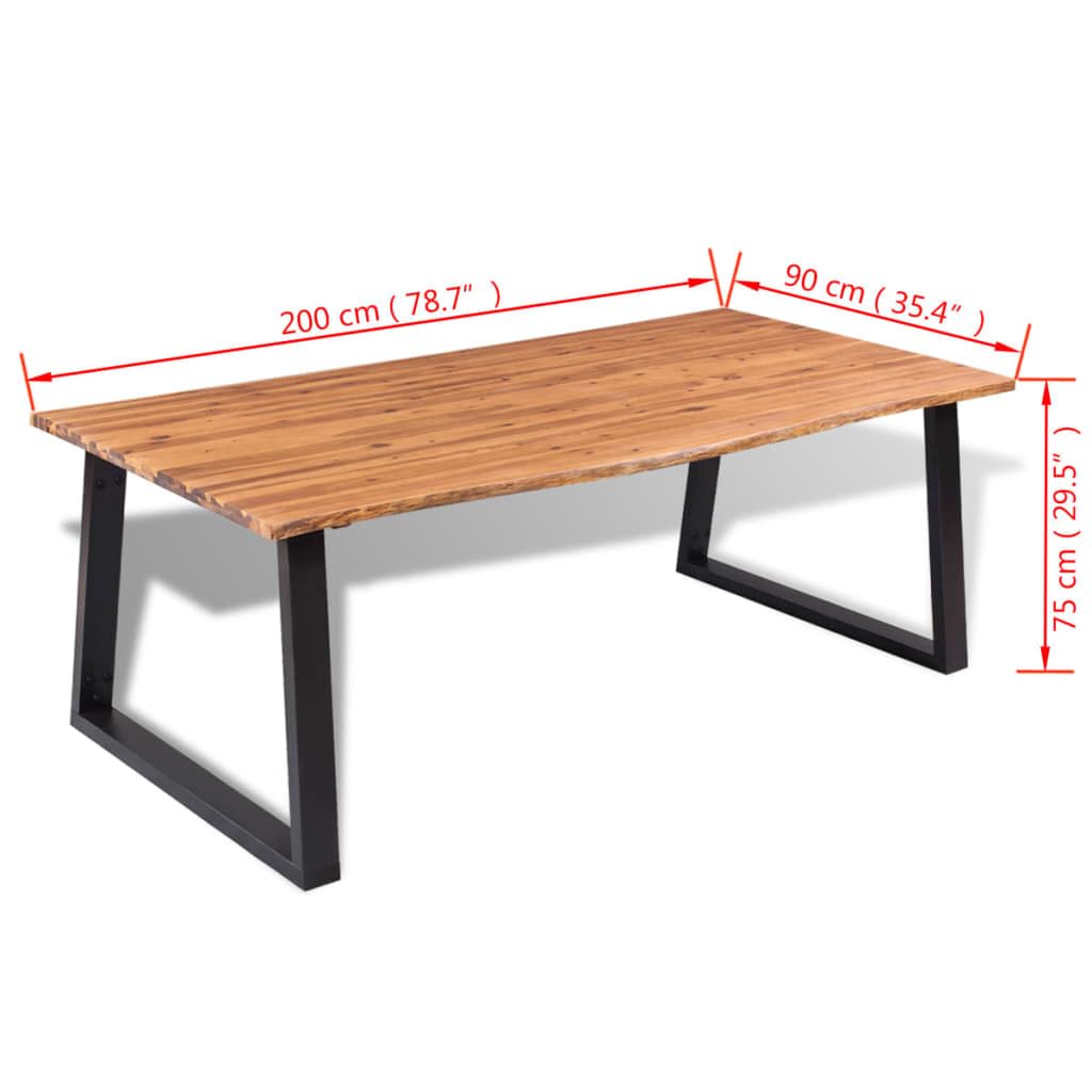Stół z litego drewna akacjowego 200 x 90 cm z rustykalnym blatem i metalowymi nogami w kształcie litery U, do jadalni i kuchni, trwały, naturalny design z widocznym rysunkiem słojów,