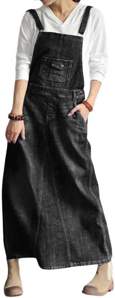 chouyatou Women's Vintage Adjustable Strap Denim Overall Dress Distressed A-Line Pinafore Bib Jean Dress