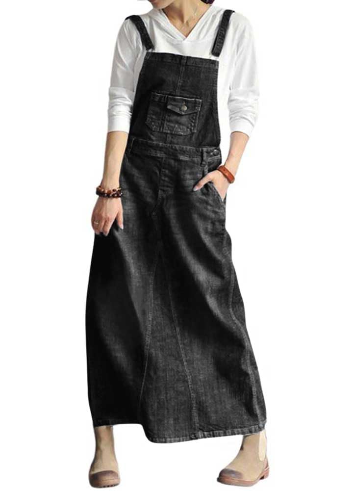 chouyatou Women's Vintage Adjustable Strap Denim Overall Dress Distressed A-Line Pinafore Bib Jean Dress