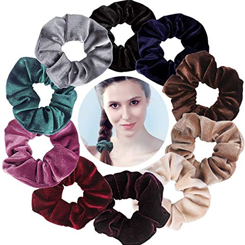VELSCRUN 10 Pieces Hair Scrunchies Velvet Elastics Scrunchy Bobbles Soft Hair Bands Hair Ties, 10 Colors