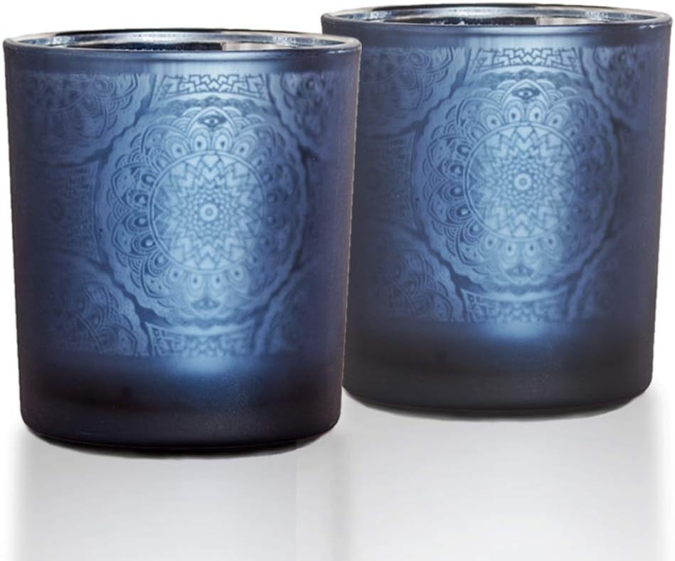 lEPECQ Blue Bathroom Decor Candle Holders Set, Blue Votive Candle Holder, 3.15" Height(Set of 2) Tealight Candle Holders with Dreamcatcher Decor for Holiday Home and Bathroom Decor