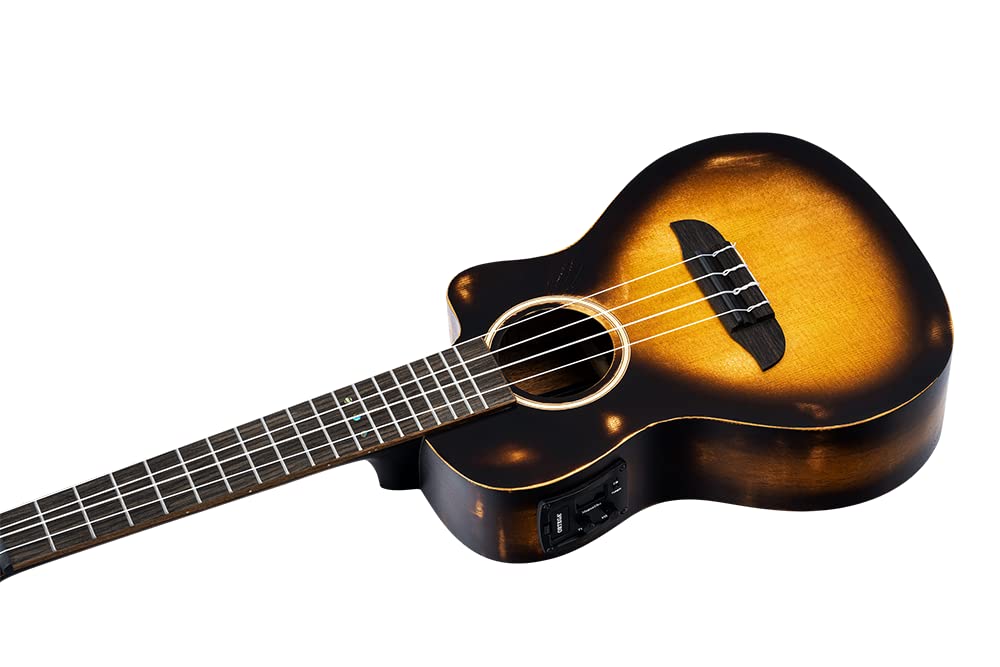 Ortega Guitars Ukulele Concerto Elettro-Acustico – The Private Room Series – Gig Bag Inclusa – Alaskan Abete Rosso / Mogano, Distressed Finish (DSSUITE-UKE)