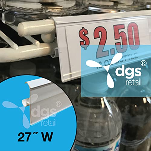 Shelf Label Holder, 25 Pack Shelf Strip Price Tag Holder for 7/8”H Double Wire Shelving Refrigerated Case Cooler Shelf, PVC Plastic Clear Cover, White Back 27”L and 1.25”H