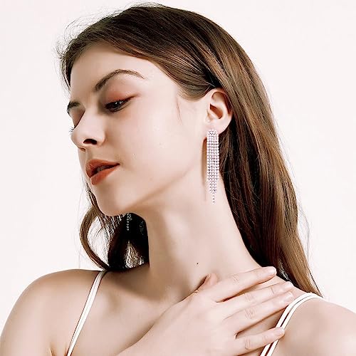 SELOVO Tassel Fringe Dangle Earrings Clear Crystal Party Drop Clip On Earrings2