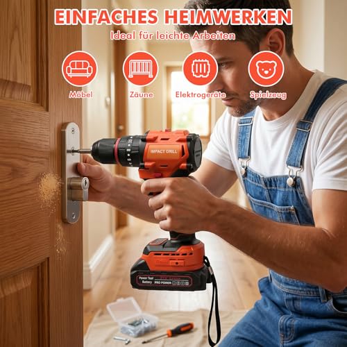 Akkuschrauber mit 2 Akkus 1500mAh, 21V Akku-Schlagbohrschrauber 50Nm, 1500 RPM (2-Gang) Akku Bohrschrauber Set, 20+1 Drehmomentstufen, 24 Bits, LED-Licht für Reparatur, DIY, Möbelmontage – Bild 5