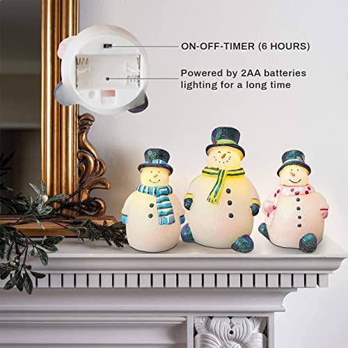 Holitown Christmas Snowman Decorations Glitter Snowman Figurines Set Flickering Flameless Candles Battery Powered With Remote Glowing Snowman For Home Mothers Day Gifts Christmas Gifts Fireplace Decor #TOP2
