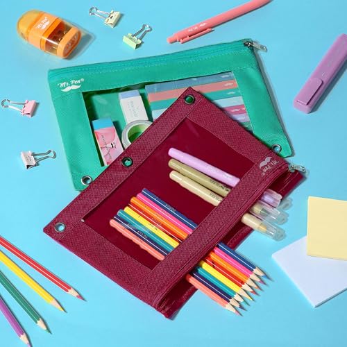 Image of Mr. Pen- Bulk Pencil Pouch for 3 Ring Binder, 36 Pack, Smooth Zipper | Clear Window, Large Capacity Pencil Case with 3 Reinforced Grommets for School, Office, Supplies Storage