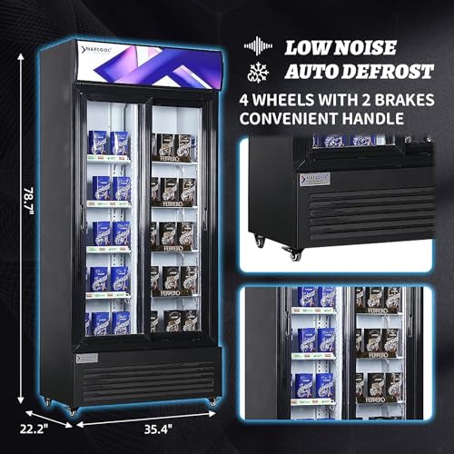 Image of Commercial Beverage Refrigerator Display Fridge, Two Glass Door Upright Drink Cooler with LED Light Adjustable Shelves,ETL Sanitation,18.5 Cu Ft,35.6 inch Wide(Hinge Door