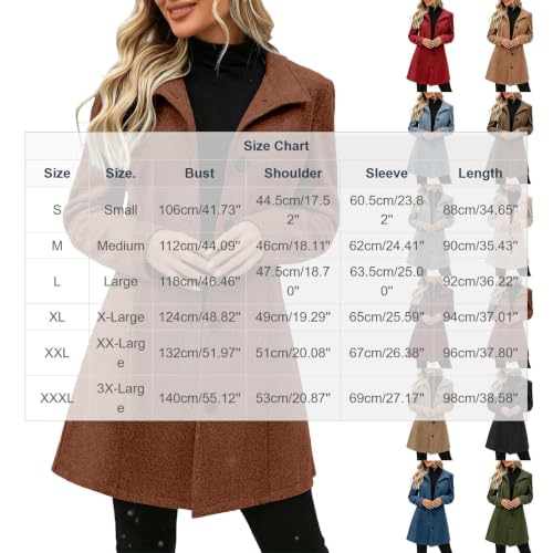 Women's Pea Coat Lapel Collar Single Breasted Mid Length Fall Winter Coat - image 4