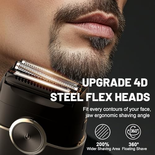 Electric Foil Shavers for Men: Upgraded Mini Electric Razor with 4 Floating Blades & Big LED Display - Foil Shaver for Men with 2 Gears Adjustable - Face Shaver with IPX7 Waterproof Wet/Dry,USB Type C