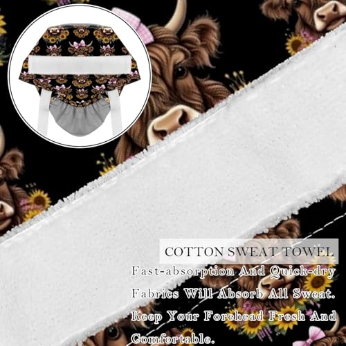 Image of 2 PCS Bouffant Cap with Button Ponytail Pouch Working Cap Sweatband Adjustable Surgical Cap Black and White Cow