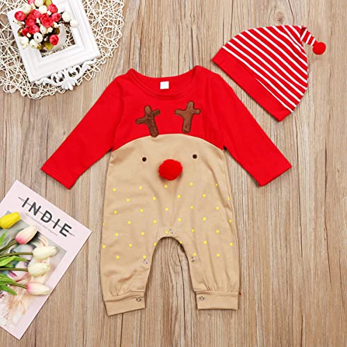 [WILLS] ベビー クリスマス Christmas トナカイ ロンパース カバーオール コスチューム 仮装 ニット キャップ 帽子 セット 股下ボタン ニューボーンフォト ベビー服 コスプレ 写真撮影 記念写真 男の子 女の子 christmas-reindeer2 (80)