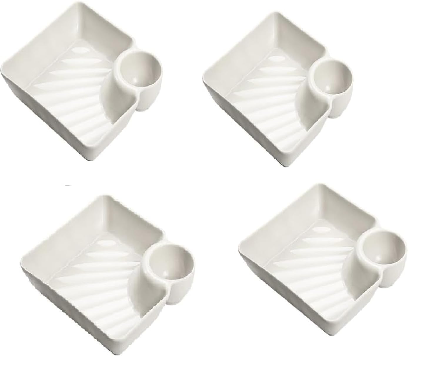 DIVOX Dumpling Plate with Dipping Saucer Japanese Sushi Chips and Salad Serving Dish Dessert Snacks French Fries Plates Seasoning Dish Snack Sauce Fruit Kitchen Tableware Plates (4 x White)